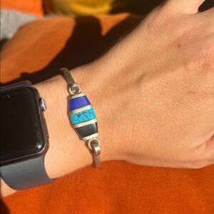 Silver Bracelet with Blue and Black Inlay